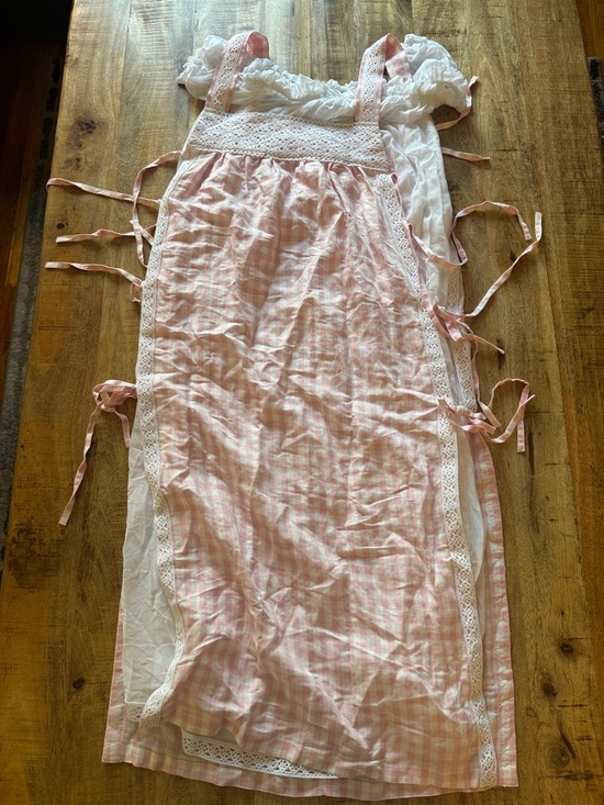 Sleeper Dresses & Skirts - SLEEPER Pink and white check plaid checkered Gingham Lace-Trim babydoll dress